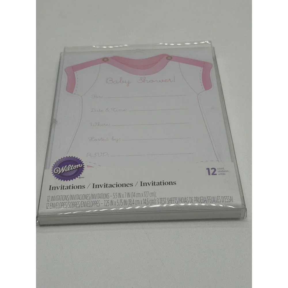 Wilton Baby Shower Invitations Pink Bodysuit Printable 12 Count 1008-938 NEW